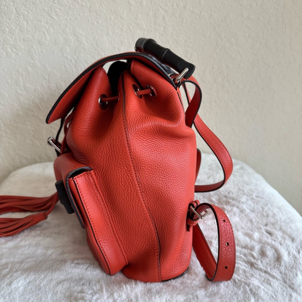 Gucci Vibrant Orange Leather Bamboo Backpack. P0221 - Picture 4 of 17